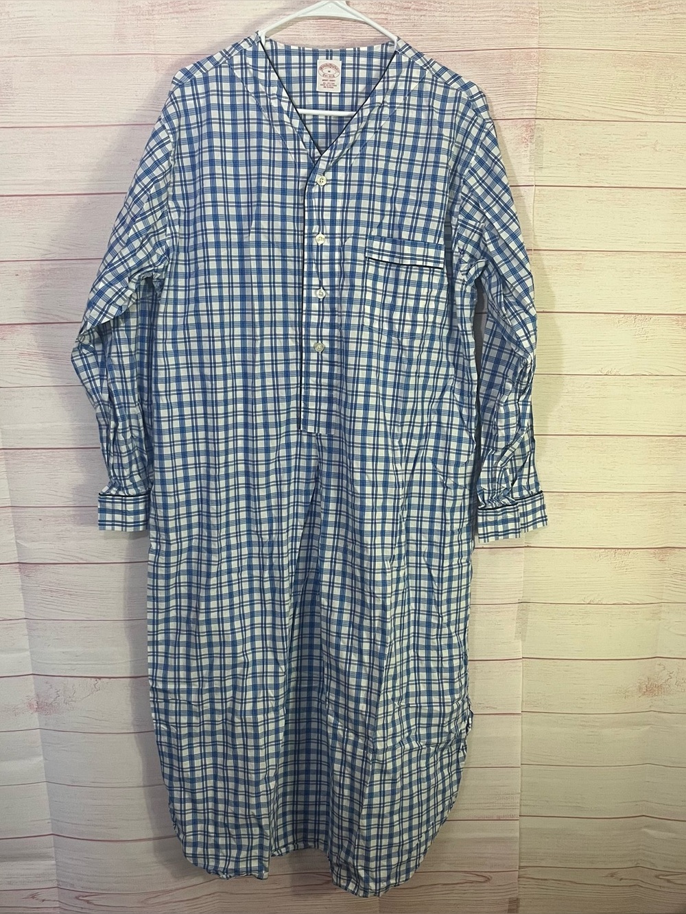 Brooks Brothers Vintage 100% Cotton Blue White Plaid Night Shirt Medium